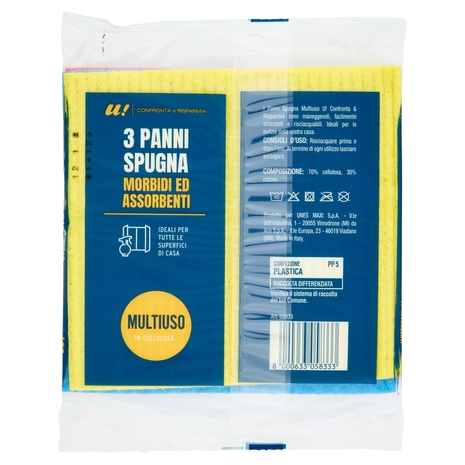 3 Panni Spugna Morbidi ed Assorbenti Multiuso U! Confronta e Risparmia